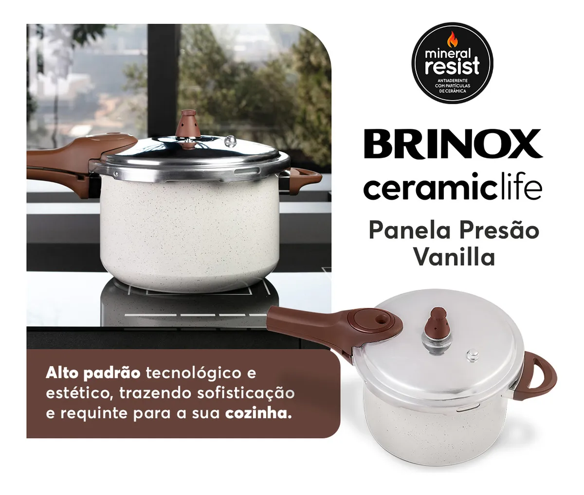 Brinox Pressure Panela de Pressão Revestimento Cerâmica Indução 4,2L cor Vanilla versao 2