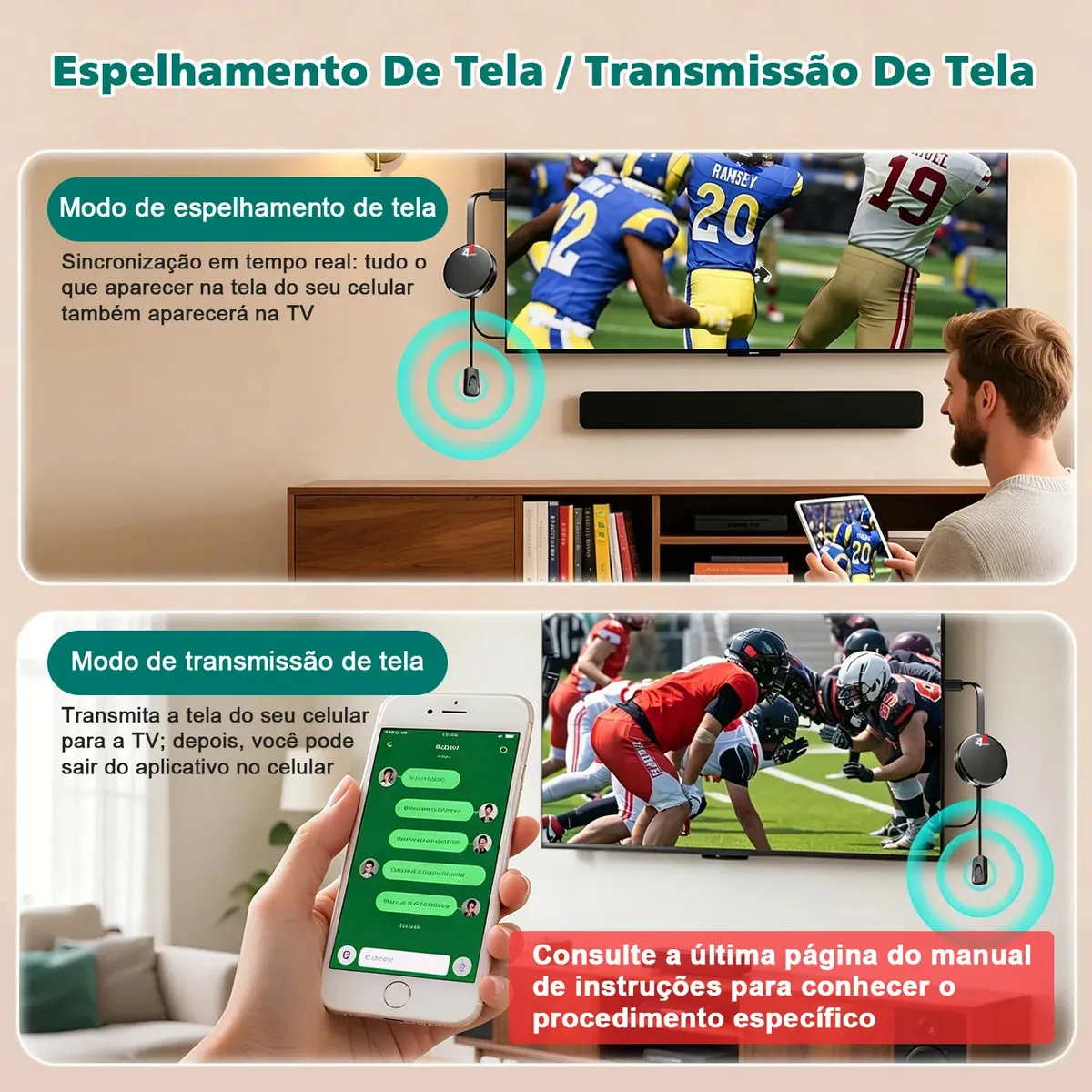 Conversor Tv Para Smart Espelhamento De Tela 4K Dual Band 2.4/5GHz Hdmi Para Android E Ios - Compatível Com Tv Antiga Samsung, Lg, Philips E Philco - Dongle Ideal Para Reunião, PC E Celular versao 2